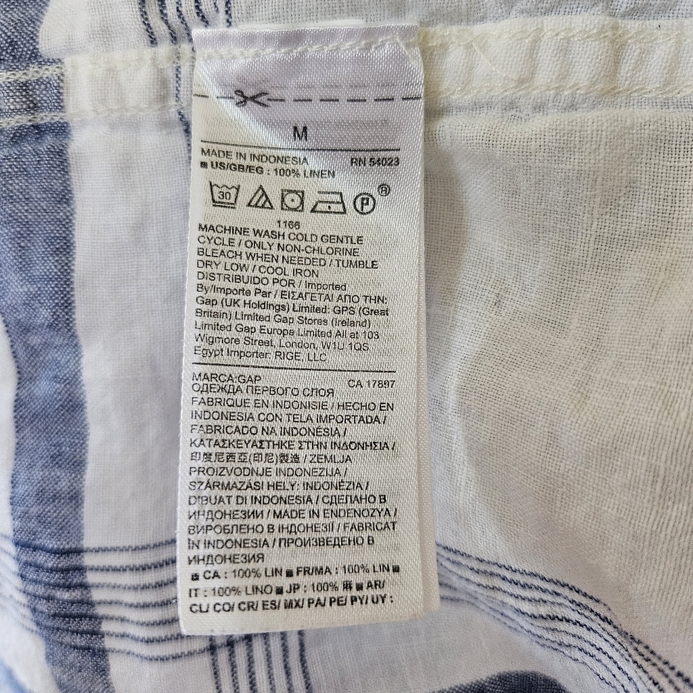 Gap Boyfriend Fit White Blue Plaid Linen Long Sleeve Button Up Shirt Medium - Picture 12 of 13